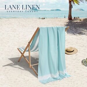Lane Linen Beach Towel in Light Blue and White